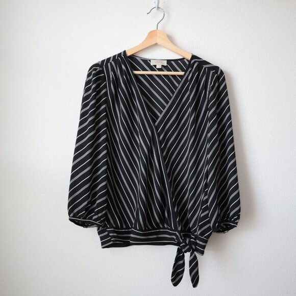 LOFT Striped Wrap Top with Waist Tie | S - Picture 1 of 6